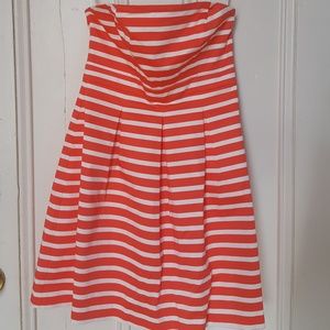 Gap Orange White Striped Strapless Fit Flare Dress